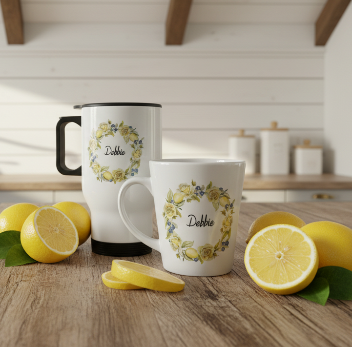 Lemon Travel Mug 14oz and Mini Latte Bundle