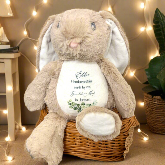 Floppy Rabbit Plush Teddy -“Handpicked for Earth” with flowers