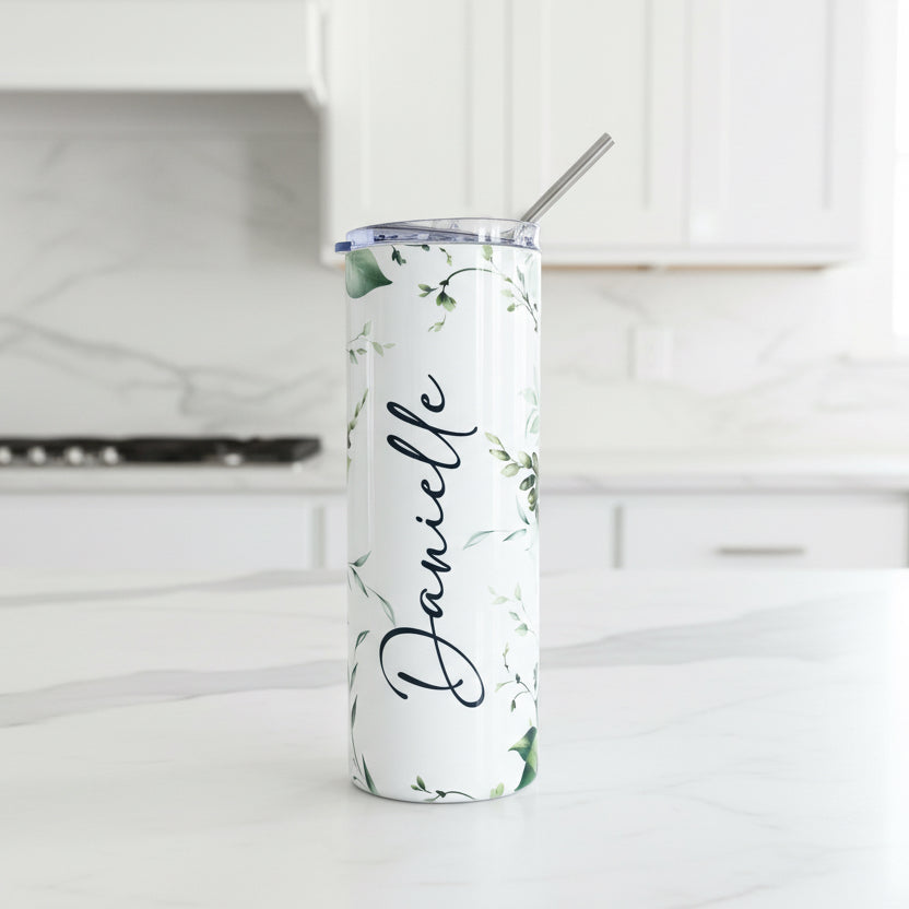Green and White Named Tumbler