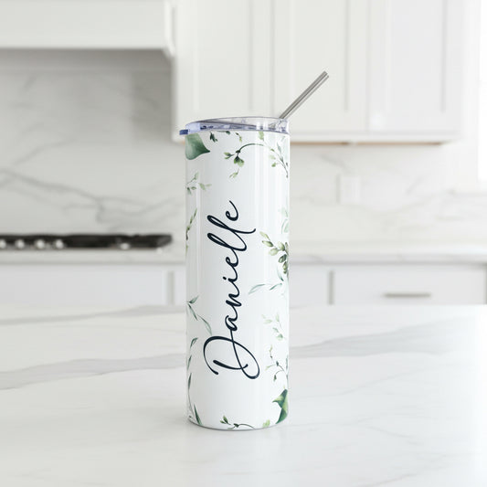 Green and White Named Tumbler
