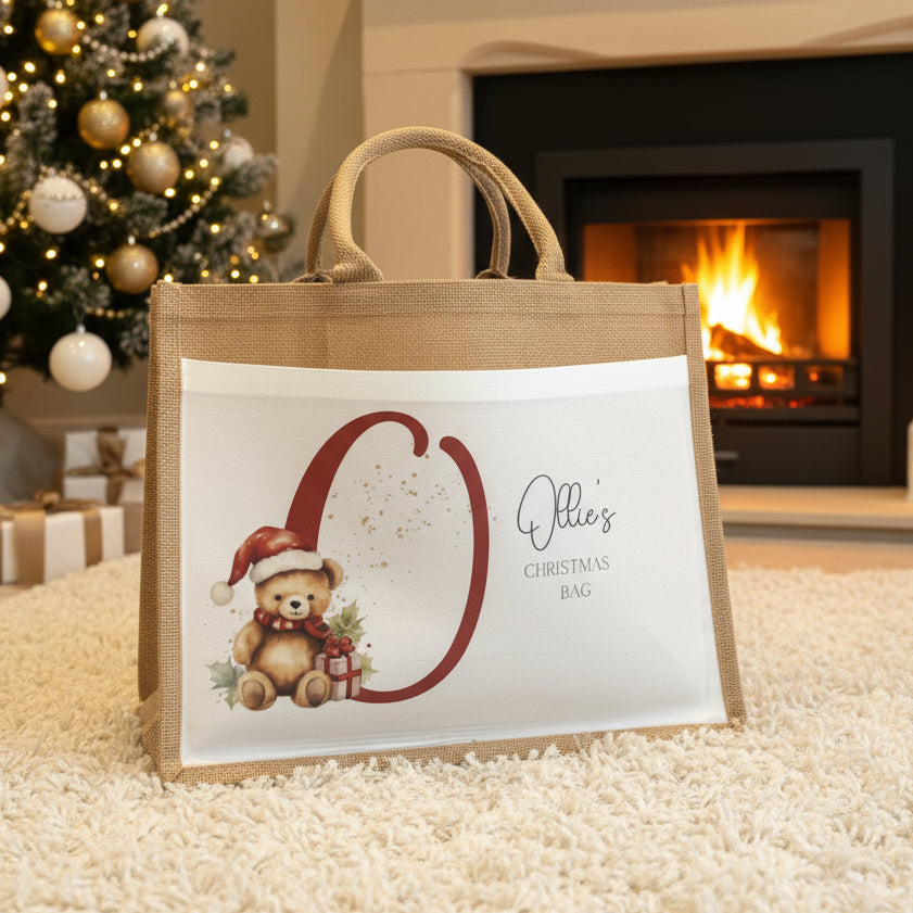 Christmas Eve Tote Bag - Red Bear Initial