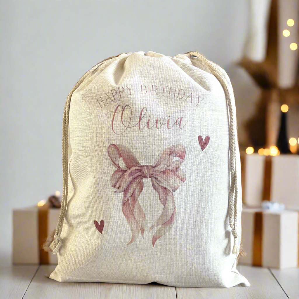 Pink Bow and Hearts Birthday Sack