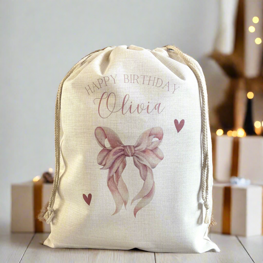 Pink Bow and Hearts Birthday Sack