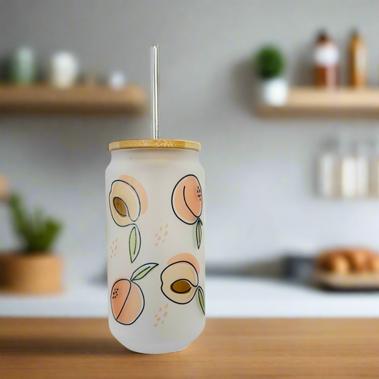 Peaches Frosted Glass Can 18oz Tumbler