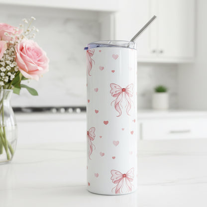 Pink Bows with Small Hearts Named Tumbler