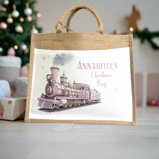 Christmas Eve Tote Bag - Pink Train