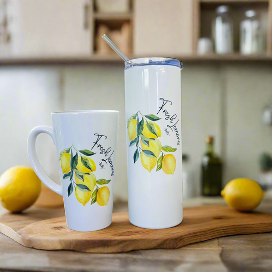 Fresh Lemons of Italy duo 17oz Latte Mug & White stainless 21oz Tumbler