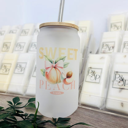 Glass Can Vintage Fruits Bamboo Lid / Metal Straw 18oz Tumbler