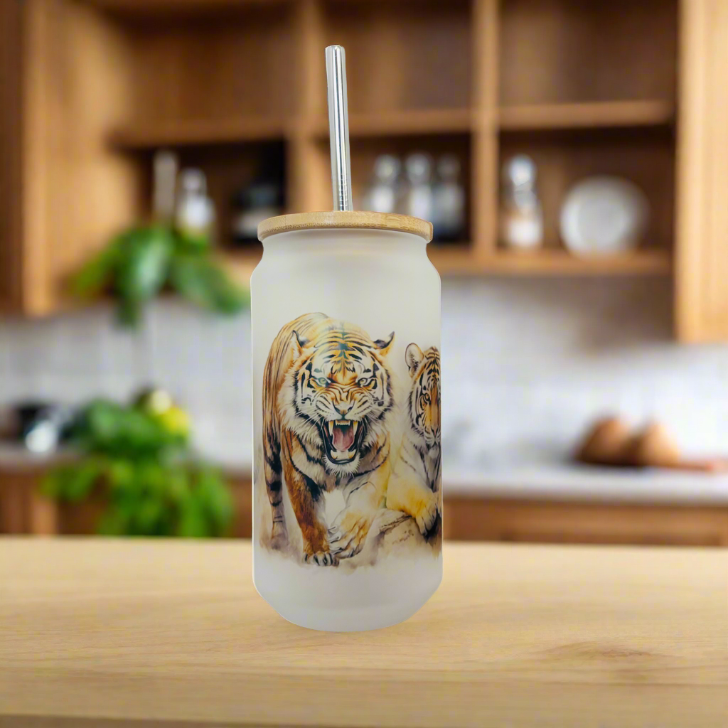 Tiger Frosted Glass Can 18oz Tumbler