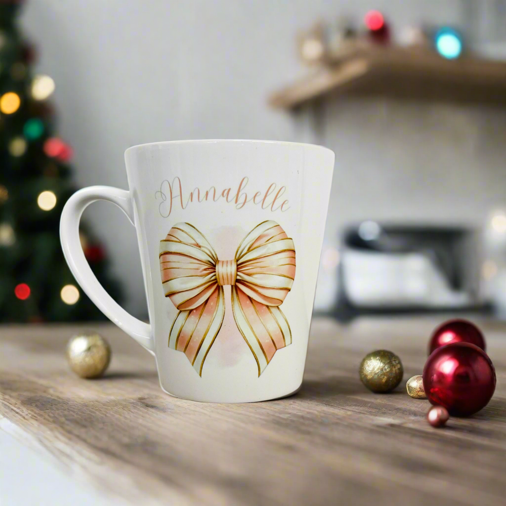 Pink Stripped Bow Initial Mini Initial Latte Mug