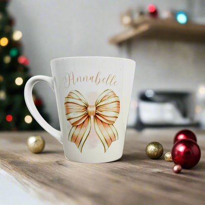 Pink Stripped Bow Initial Mini Initial Latte Mug