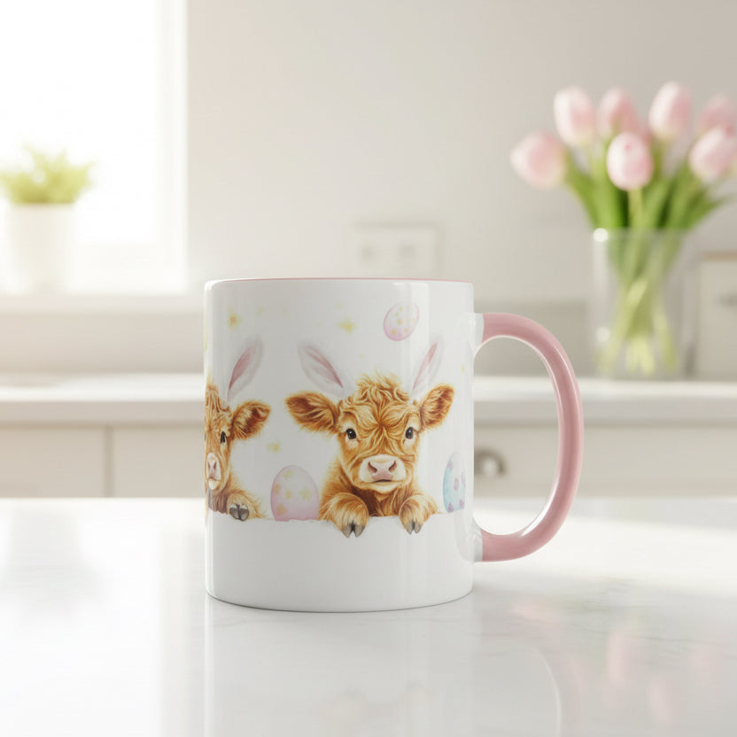Highland Cow Pink Handle Mug