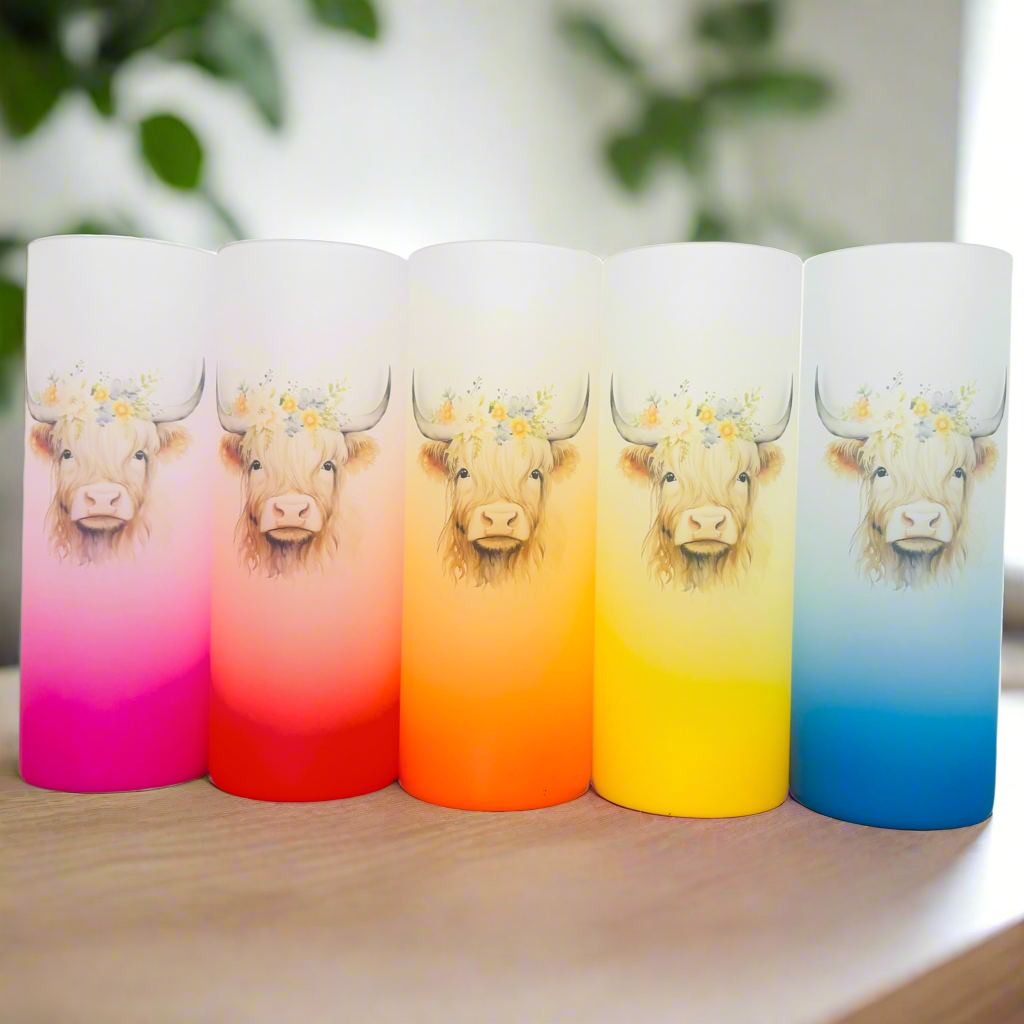 Highland Cow Tall Neon Skinny Glass Tumbler 25oz
