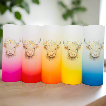 Highland Cow Tall Neon Skinny Glass Tumbler 25oz