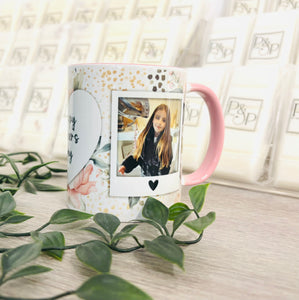 2 Photo Mug with Love heart to add text - Pink Mug