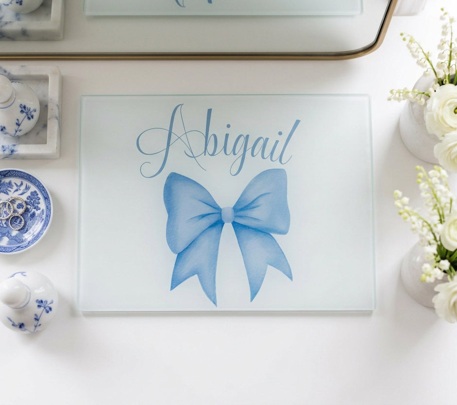 Rectangle Smooth Makeup Glass Board Blue Bow