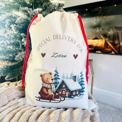 Sledding Bear Santa Sack