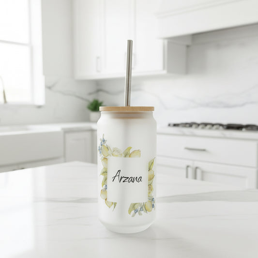Lemon Name Frosted Glass Can 18oz Tumbler