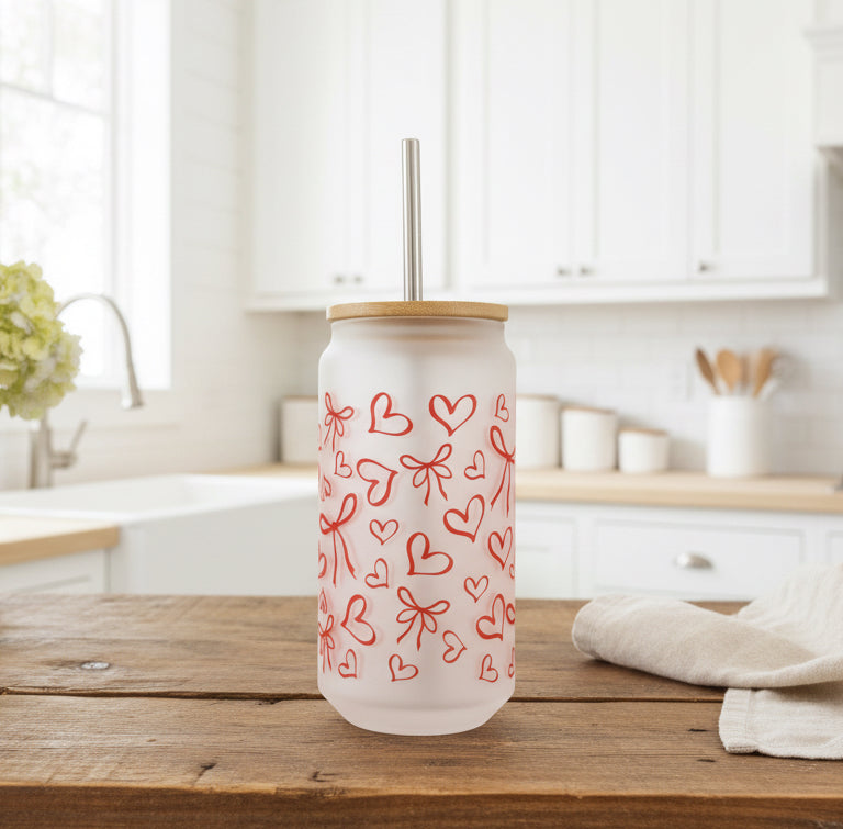 Bow Frosted Glass Can 18oz Tumbler