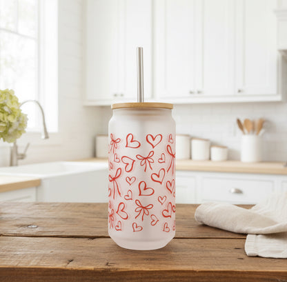 Bow Frosted Glass Can 18oz Tumbler