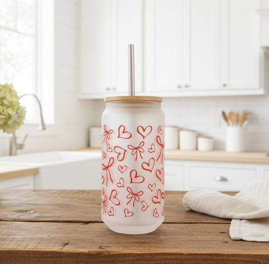 Bow Frosted Glass Can 18oz Tumbler