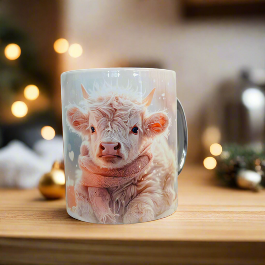 Baby Pink Christmas Highland Cow Mug