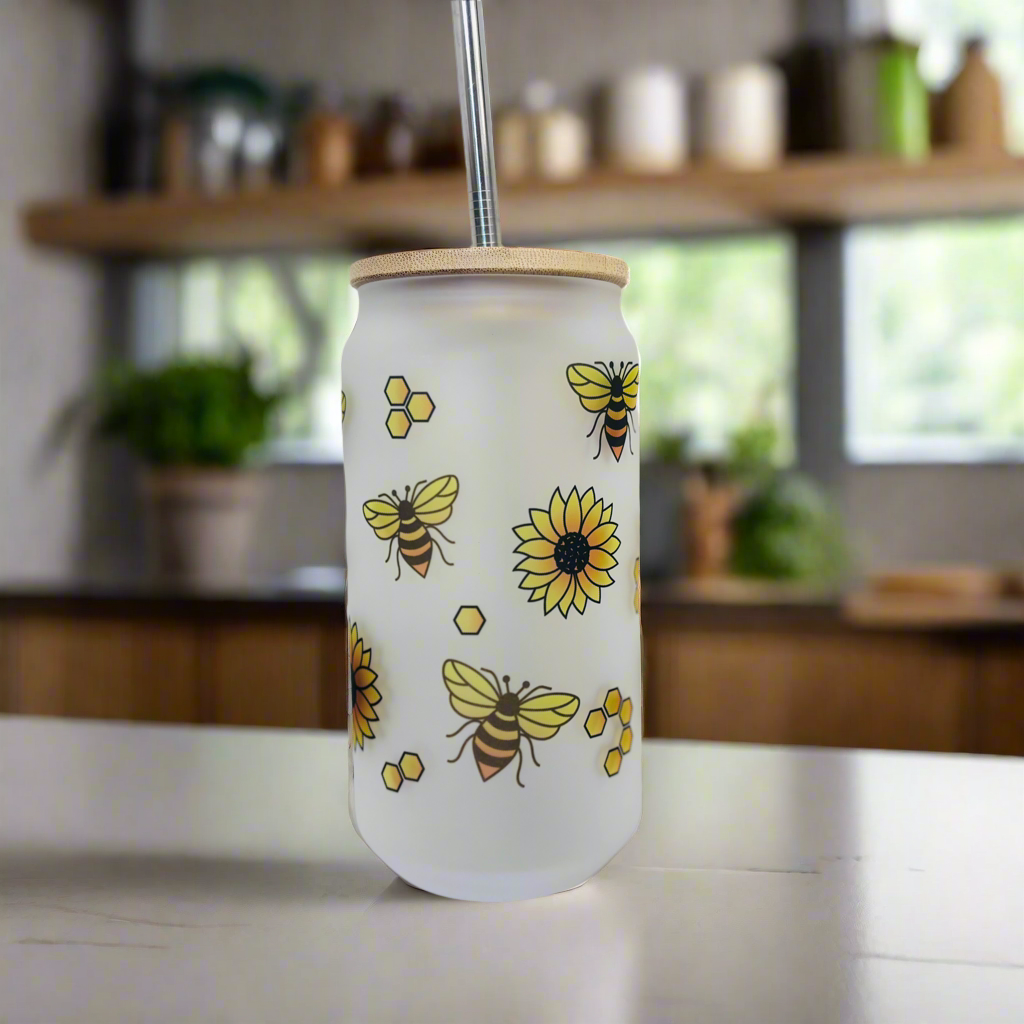 Bee honey comb Frosted Glass Can 18oz Tumbler