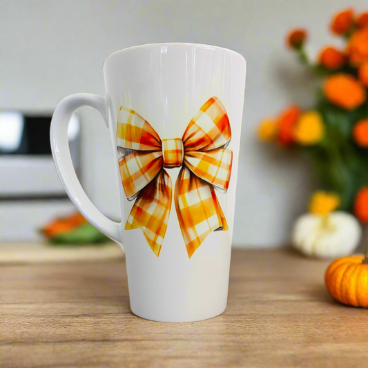 Tartan Orange Bow Latte 17oz Latte Mug