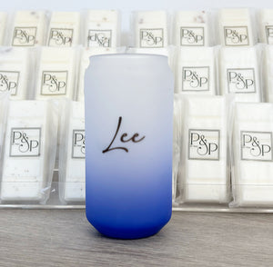 Neon Dark Blue Glass Tumbler Name Printed: Lee