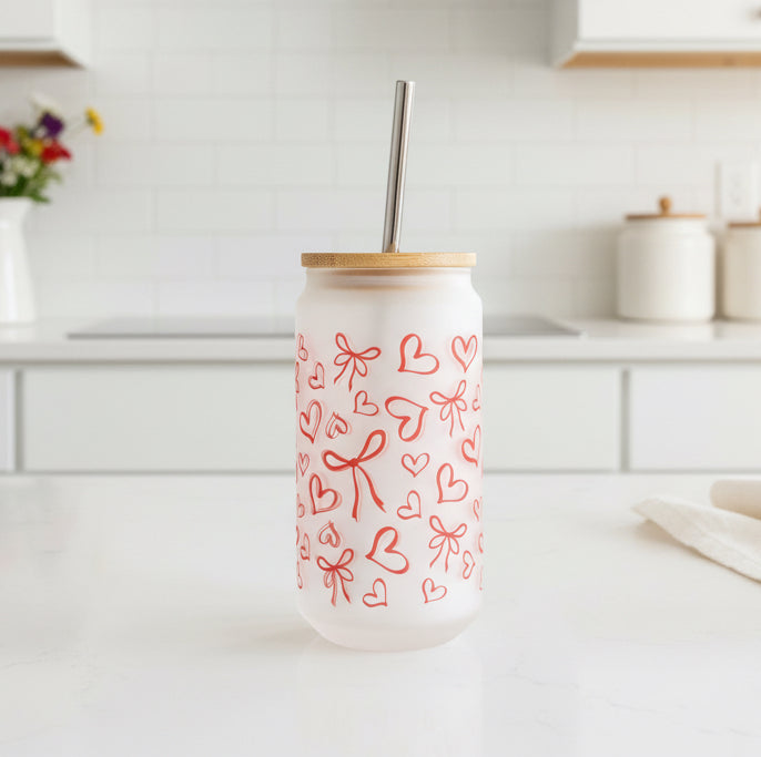Bow Frosted Glass Can 18oz Tumbler