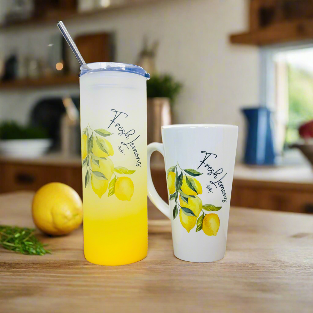 Fresh Lemons of Italy duo 17oz Latte Mug & Yellow Neon 21oz Tumbler