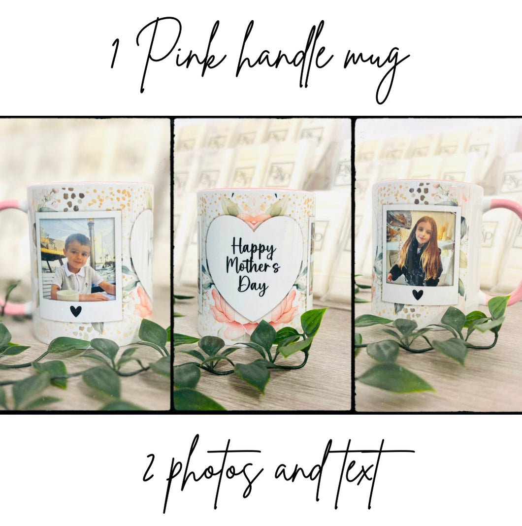 2 Photo Mug with Love heart to add text - Pink Mug