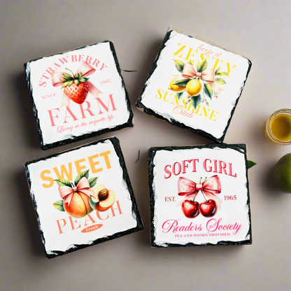 Vintage Fruits with Bow Coaster set of 4
