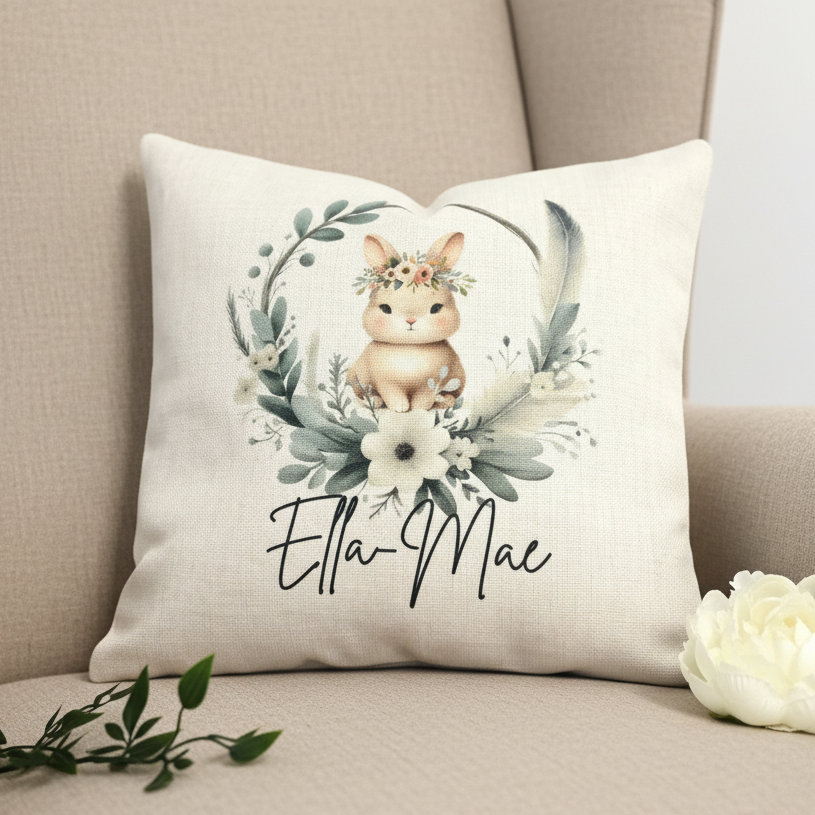 Spring Personalised Wreath With Rabbit Cushion 40cm