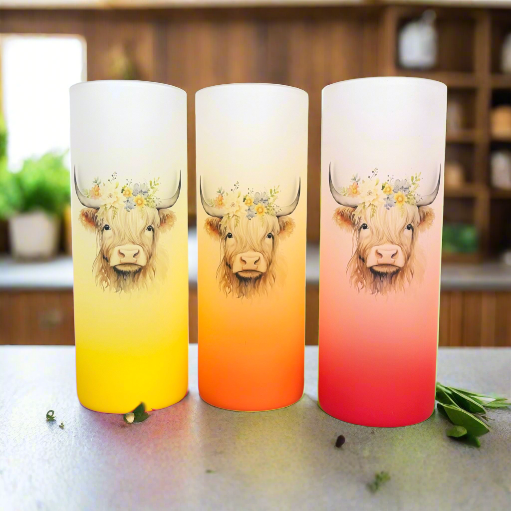 Highland Cow Tall Neon Skinny Glass Tumbler 25oz