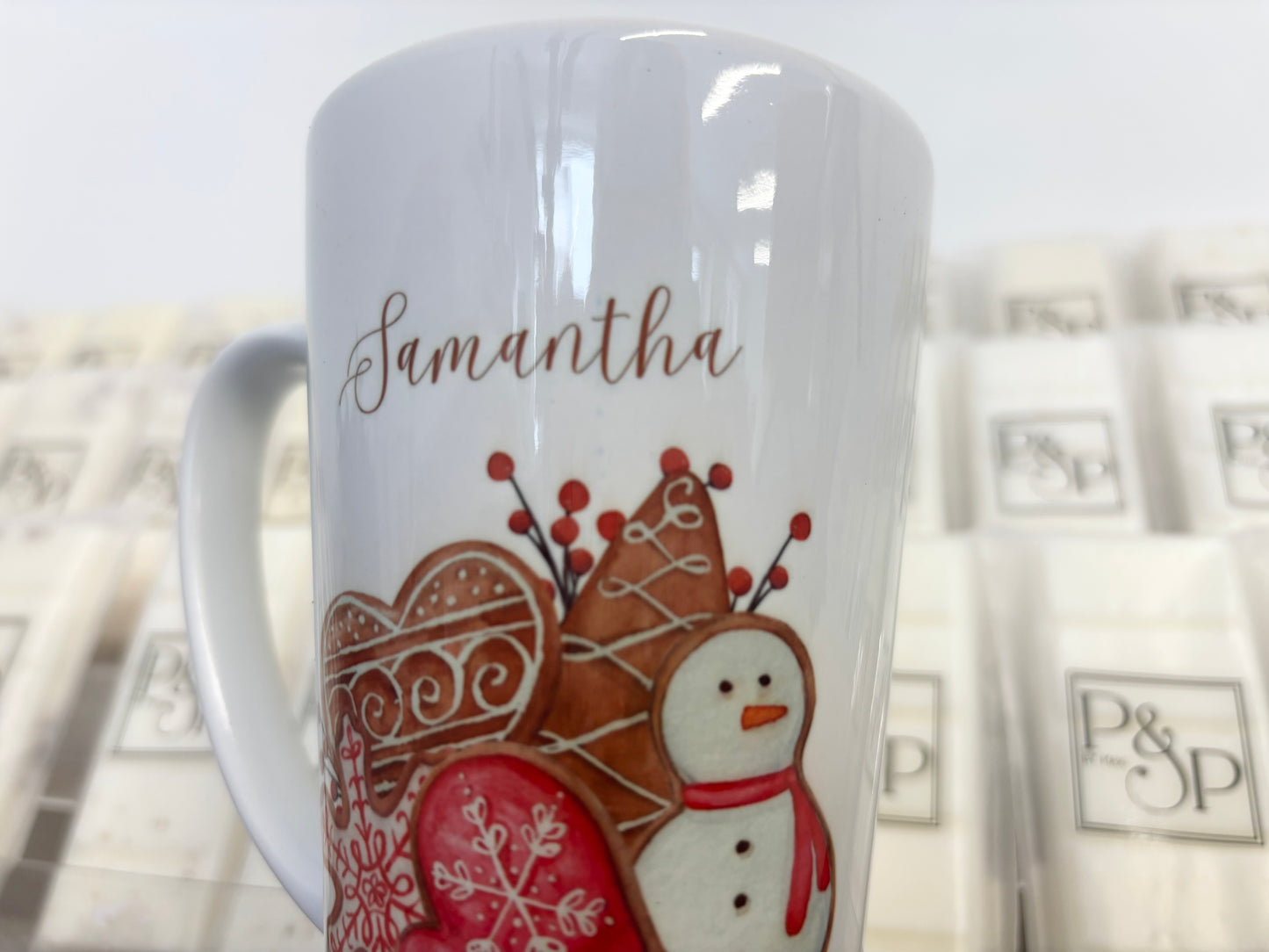 Latte Mug name “Samantha” blue mark
