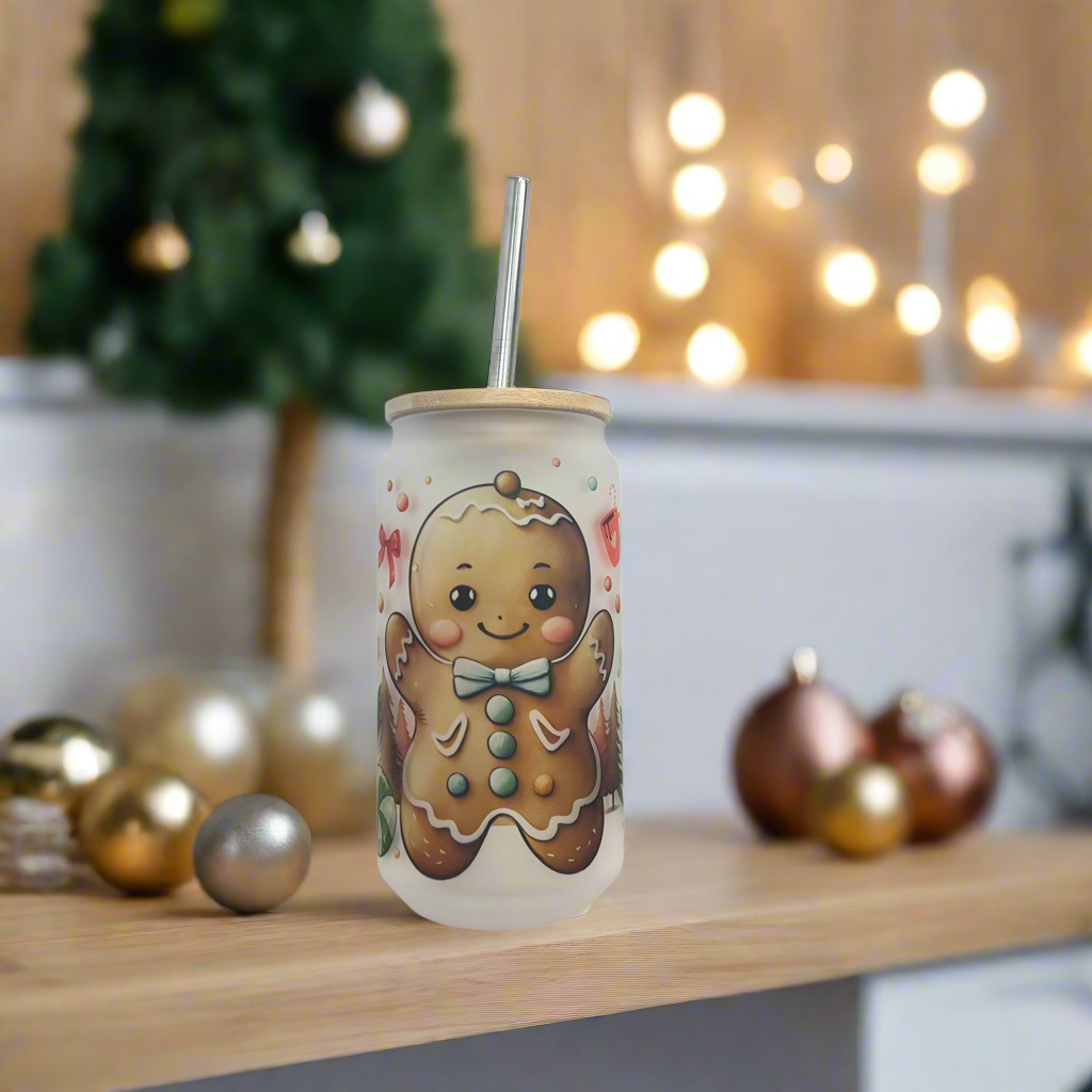 Gingerbread Glass Can 18oz Tumbler
