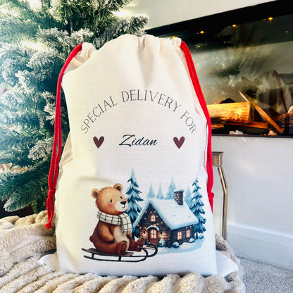 Sledding Bear Santa Sack