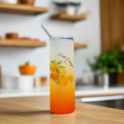 Fresh Oranges Tall Orange Skinny Glass Tumbler 25oz