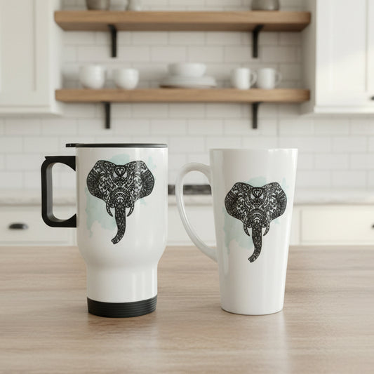 Travel Mug And Latte Bundle -  Elephant / Blue Splash