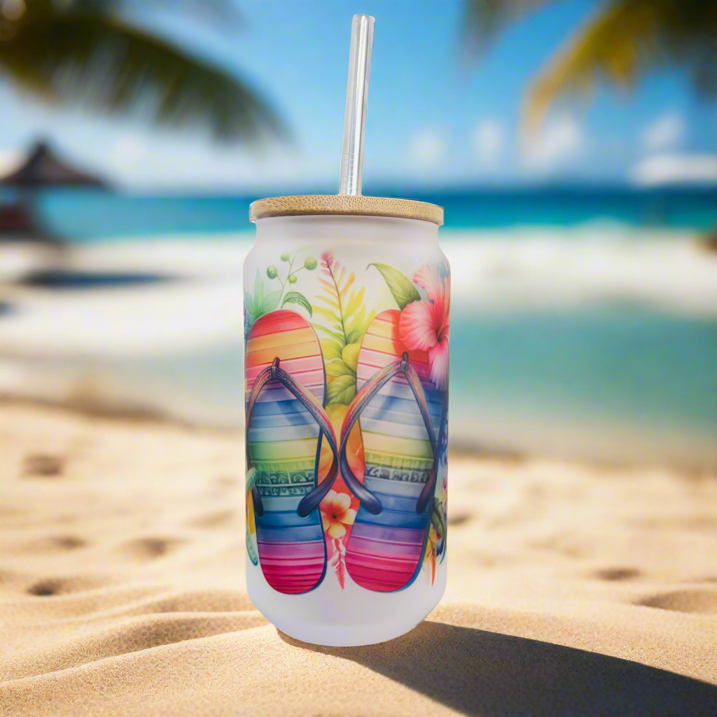 Flip Flop Frosted Glass Can 18oz Tumbler