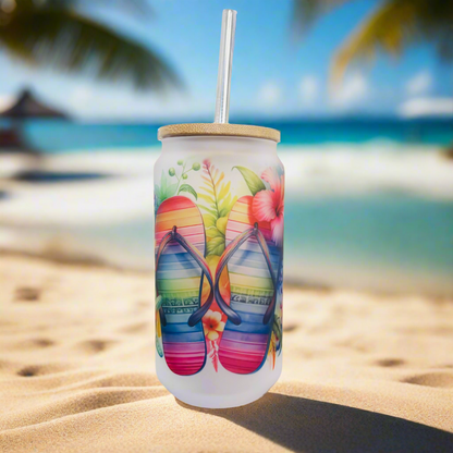 Flip Flop Frosted Glass Can 18oz Tumbler