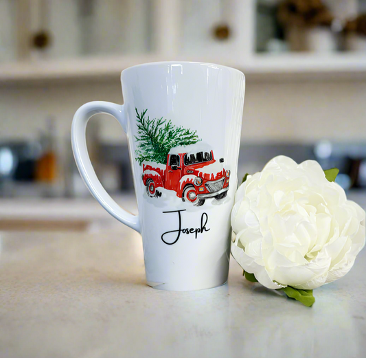 New Latte Ceramic Mug 17oz Christmas Truck inc Box