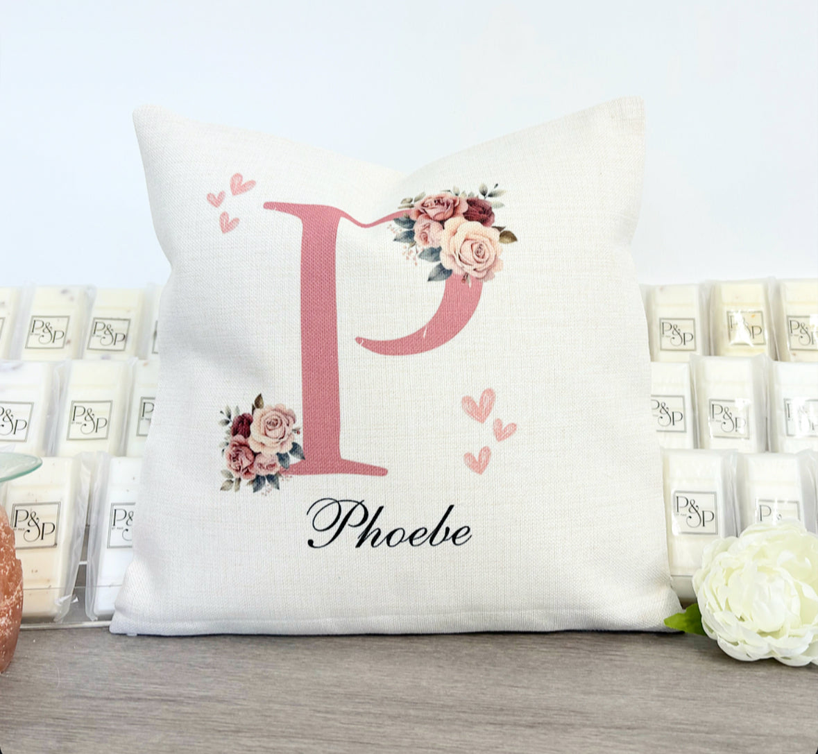Pink Initial with Flowers Design (Various Products)