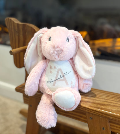 Pink Floppy Rabbit Plush with Initial & Name