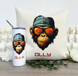 Orange Ape Bundle (Filled Cushion & Skinny Tumbler)