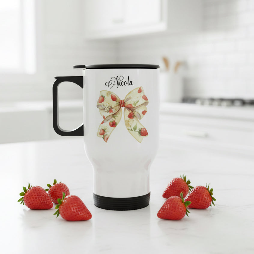 Strawberry Bow 14oz Travel Mug