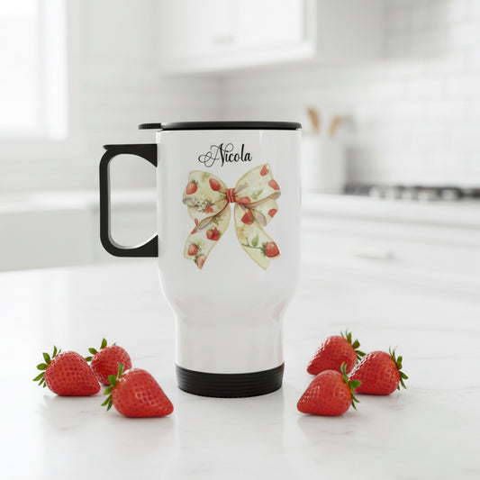 Strawberry Bow 14oz Travel Mug