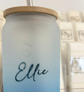 Neon Light Blue Glass Tumbler Name Printed: Ellie