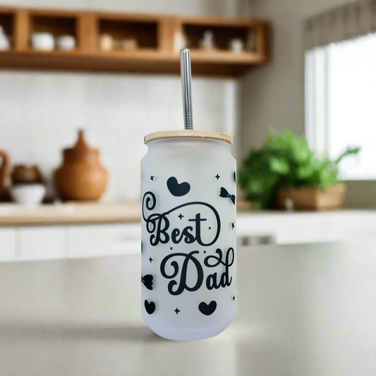 Best Dad Ever Frosted Glass Can 18oz Tumbler